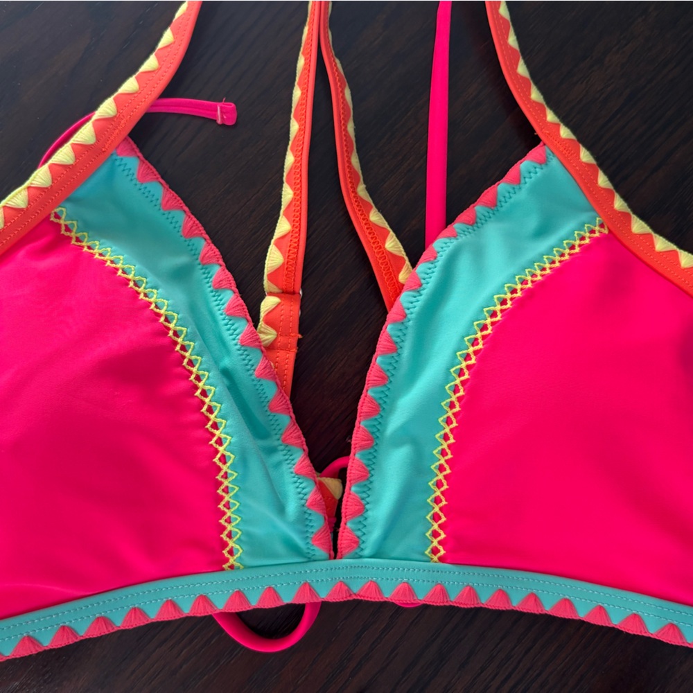 Vibrant Pink and Teal Bikini Top